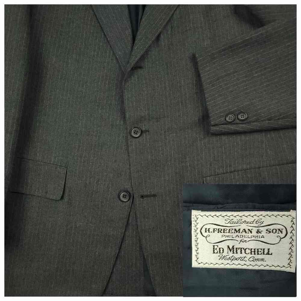 Vtg 70s Ivy Style Pinstripe Sack Suit Men 42R/33S Flannel Wool 3 Roll 2 Slim Fit
